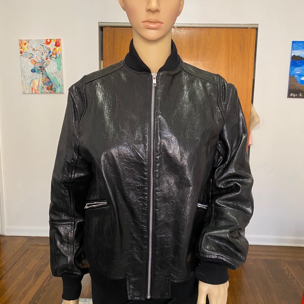 LIKE NEW Theory Crinkled Leather Bomber Jacket